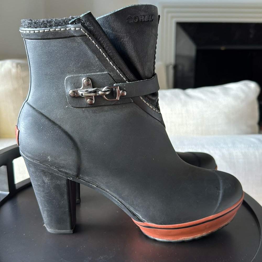 Sorel Women’s all weather ankle heeled boots.